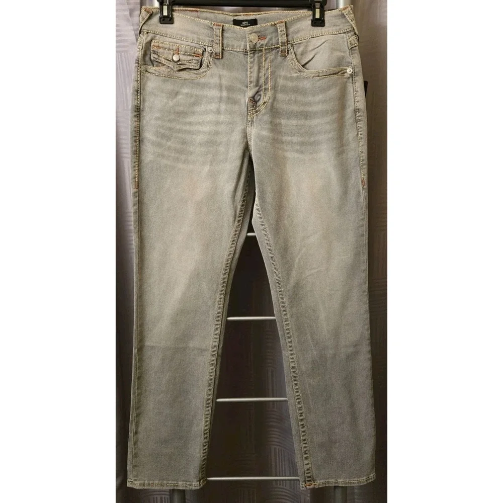 NEW True Religion Geno Big T Flap Jeans Men's 32x32 Grey Flap Relaxed Slim‎ NWT